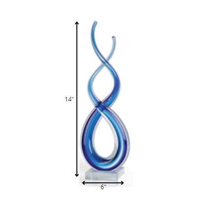 14" Clear and Blue Glass Modern Abstract Tabletop Sculpture