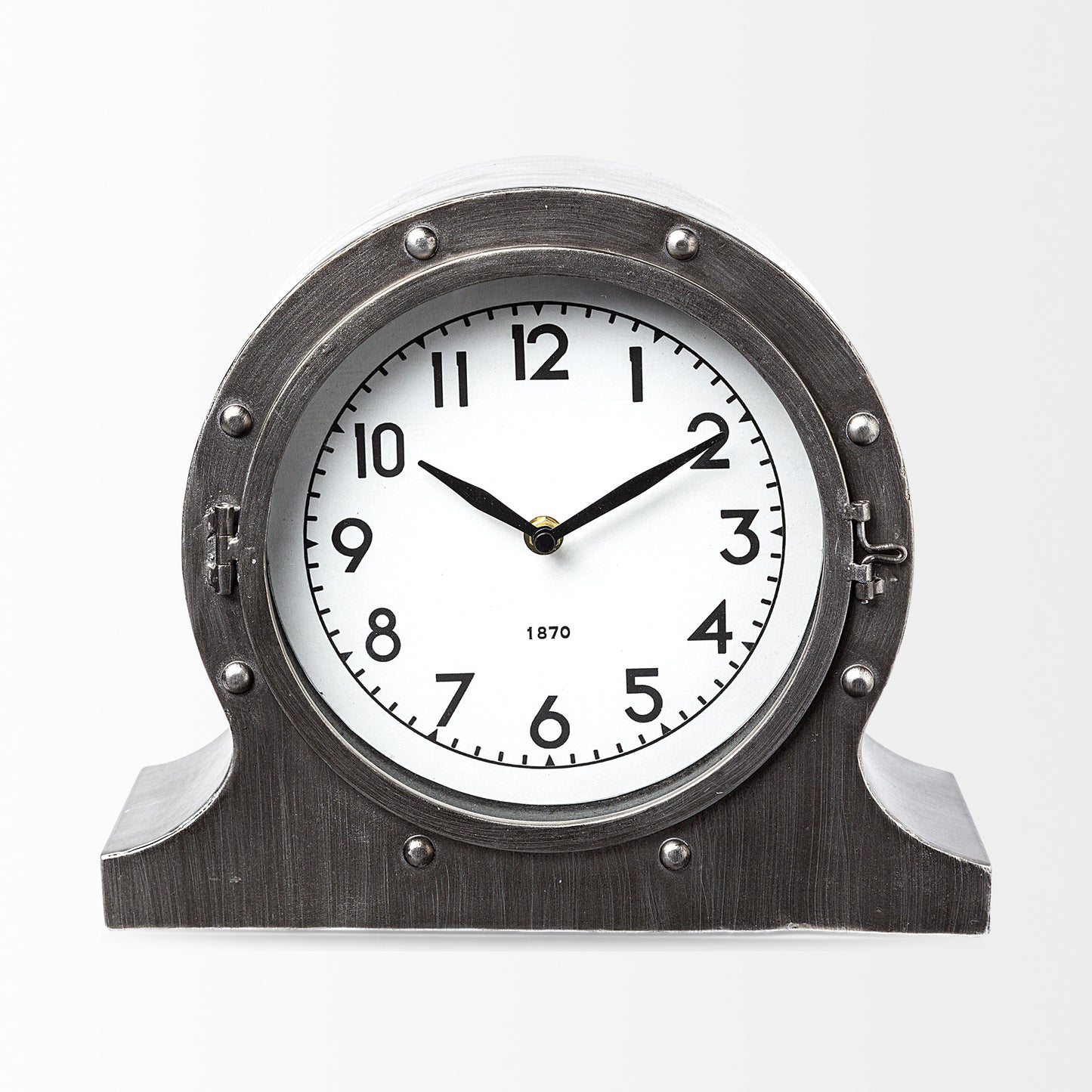 Rustic Brown Metal Porthole Desk Table Clock