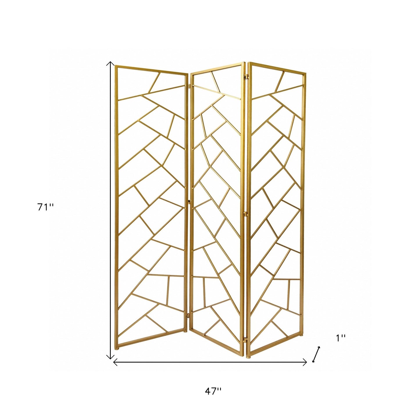Golden Abstract Geo Three Panel Room Divider Screen