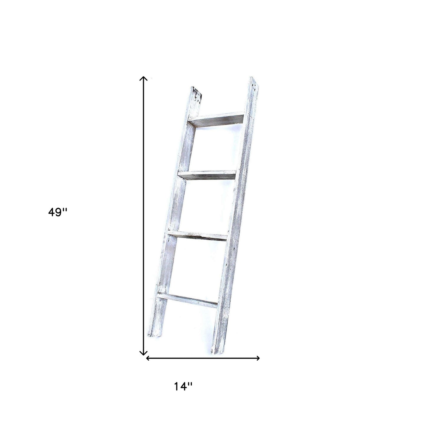 4 Step Whitewash Rustic Wood Ladder Shelf