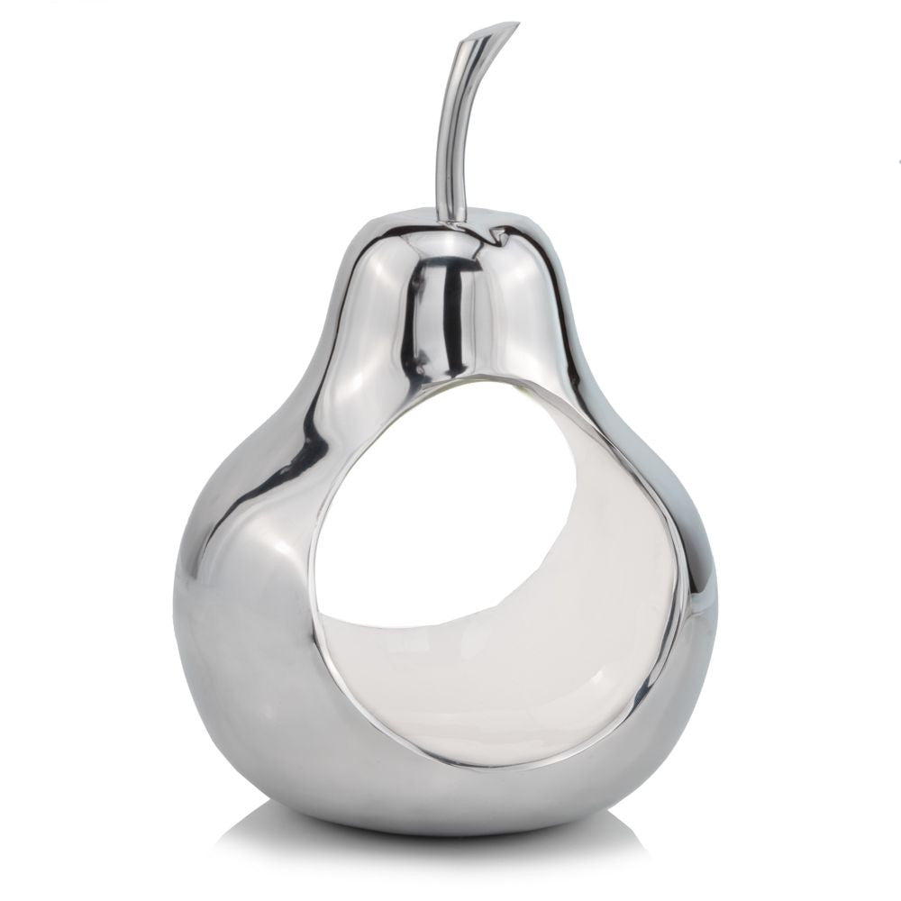Pear Shaped Aliminum Cast Decorative Accent Bowl In White Interior