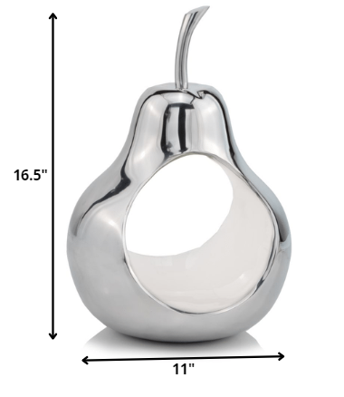 Pear Shaped Aliminum Cast Decorative Accent Bowl In White Interior