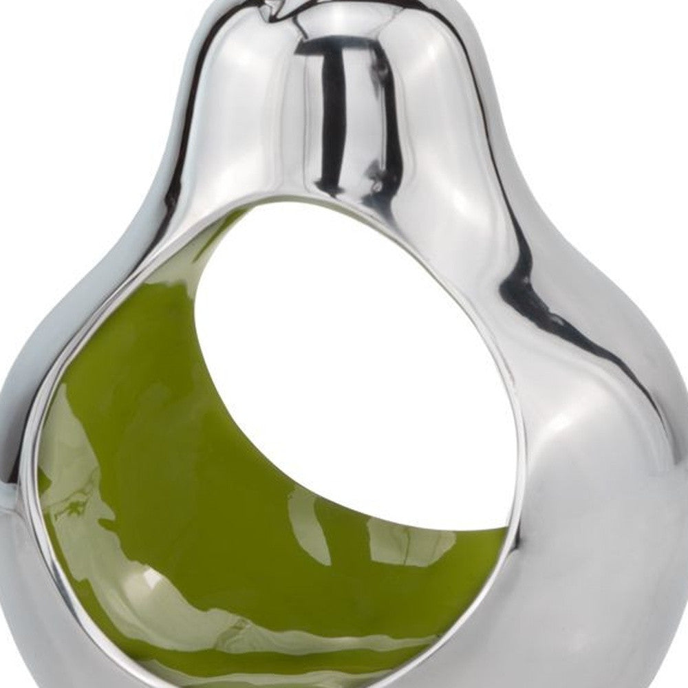 Pear Shaped Aliminum Cast Decorative Accent Bowl In Green Intrior