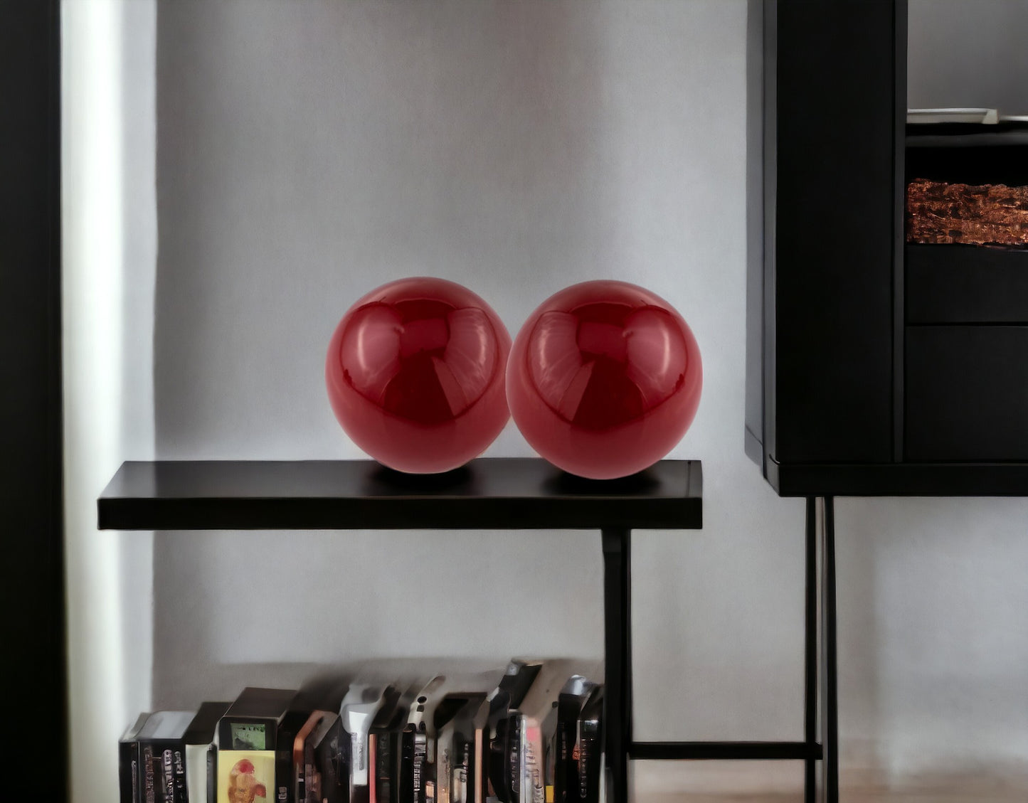 Set Of 2 Red Poppy Enameled Aluminum Spheres