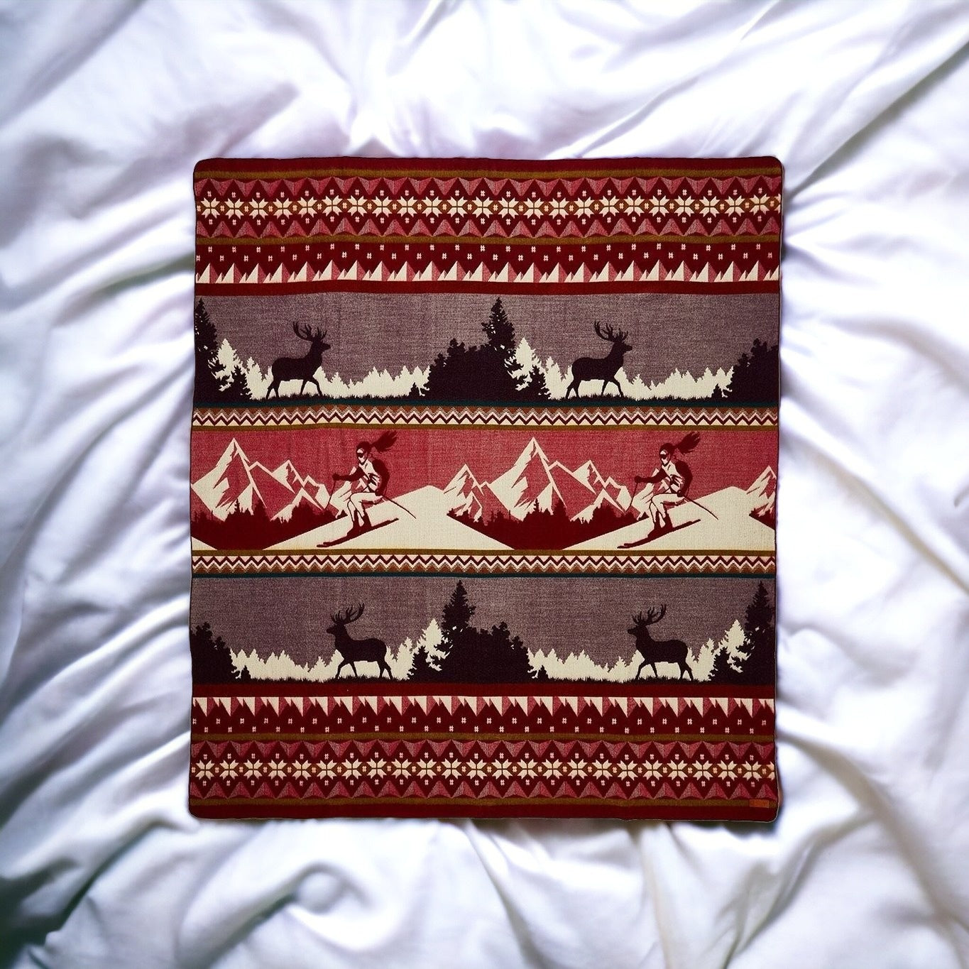 Ultra Soft Red Ski Mountain Handmade Queen Size Woven Blanket