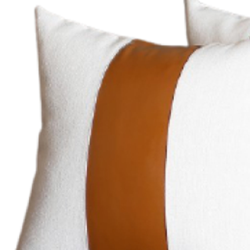 Set Of 4 White And Center Brown Faux Leather Pillow Covers
