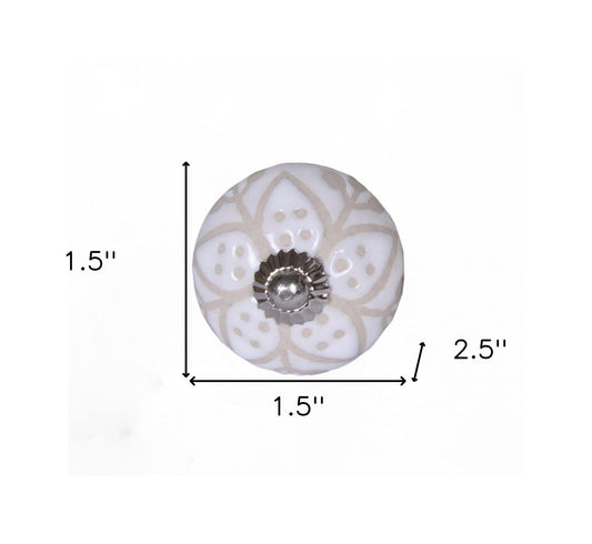 Set Of 12 Vintage Beige And White Floral Ceramic Knobs