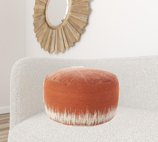 20" Terra Cotta And Abstract Round Pouf Ottoman