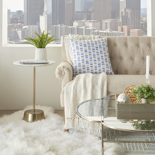 Blue And Taupe Geo Lines Throw Pillow