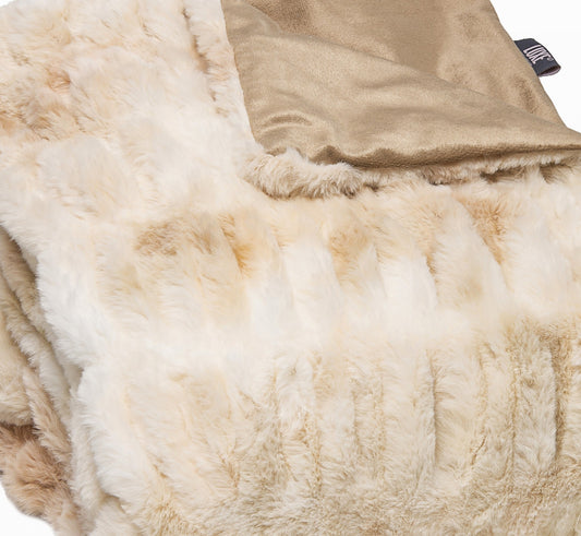 Chunky Sectioned Shades Of Beige Faux Fur Throw Blanket