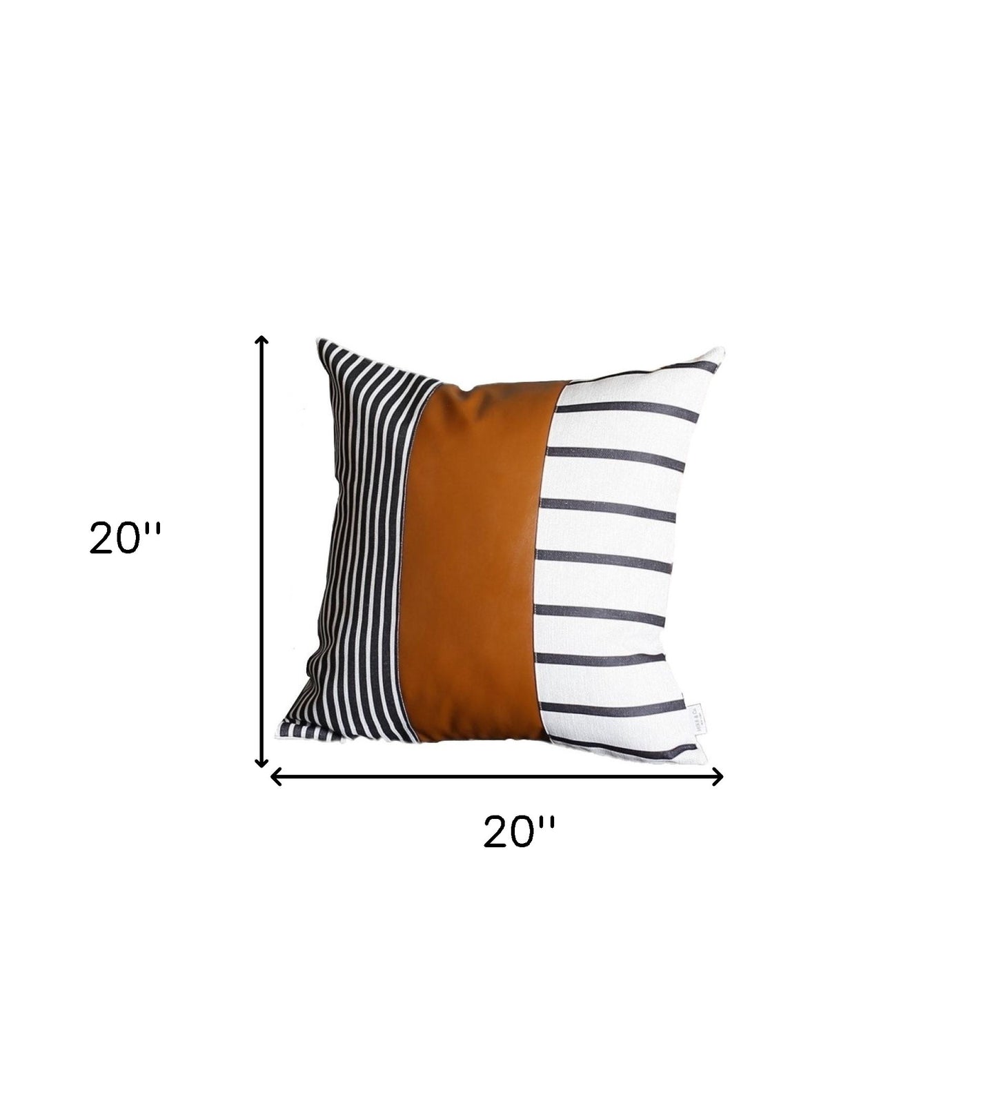 20" X 20" Black And White Stripes And Faux Leather Pillow Cover