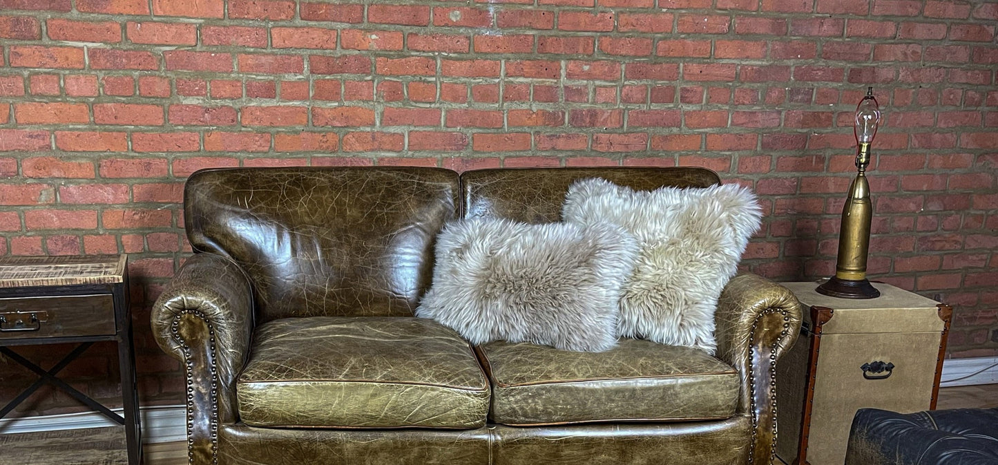 Set Of Two Taupe Natural Sheepskin Square Pillows