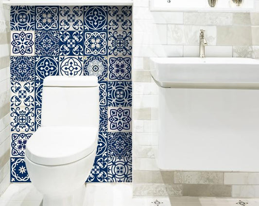 4" X 4" Midnight Blue And White Peel And Stick Removable Tiles