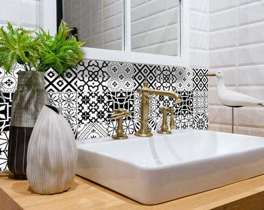 5" X 5" Black And White Mash Peel And Stick Removable Tiles