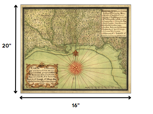 16" X 20" C1747 Map Of The Gulf Coast Vintage Poster Wall Art