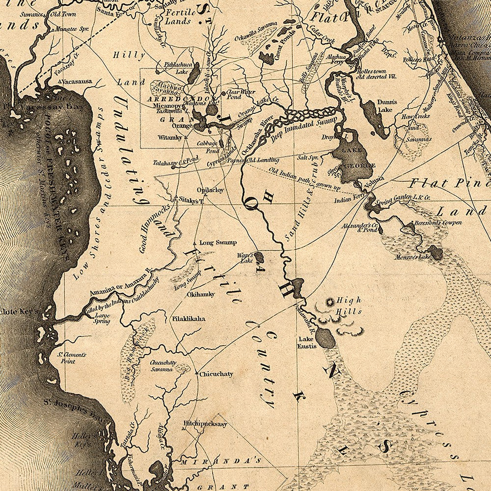 20" X 24" C1823 Early Map Of Florida Vintage Poster Wall Art