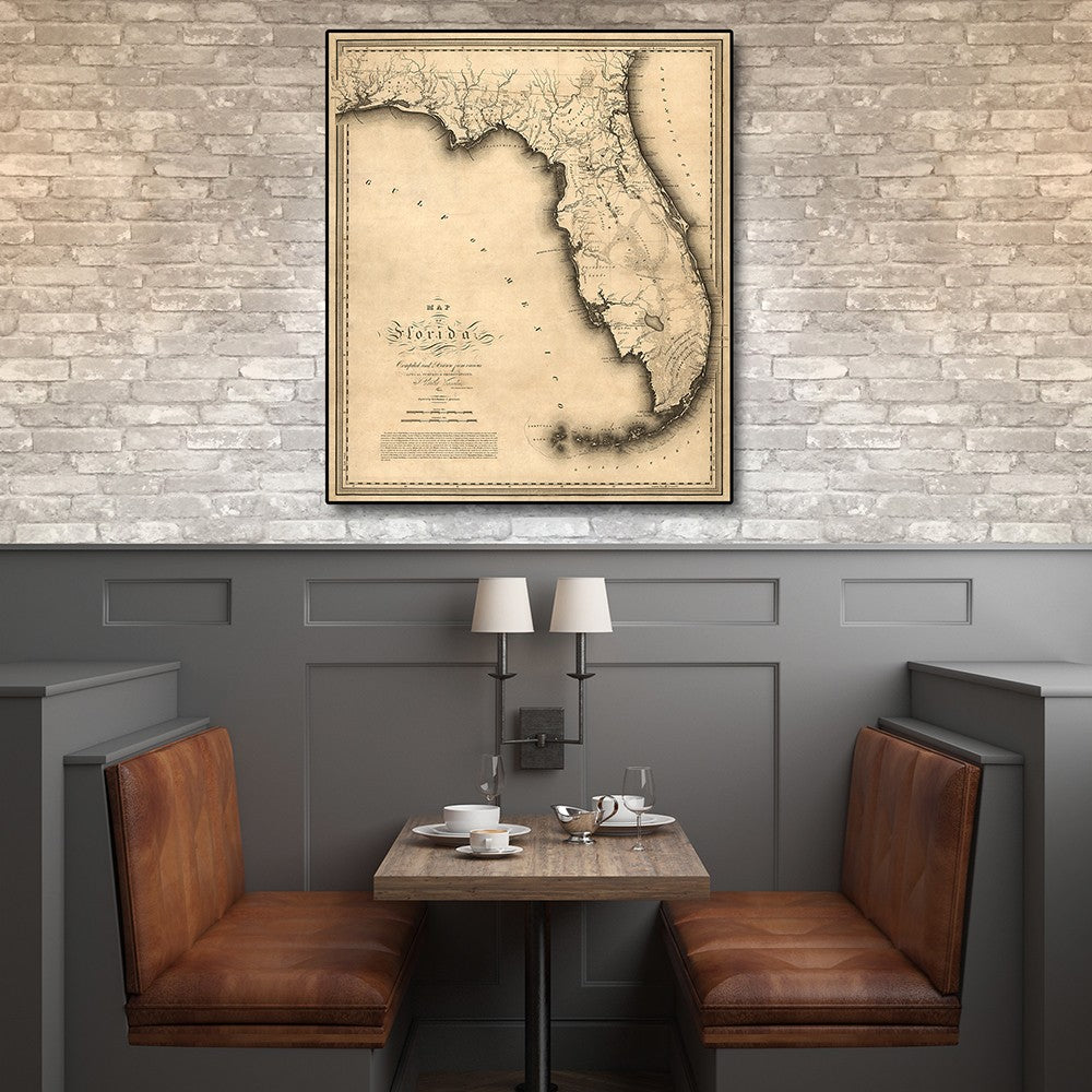 20" X 24" C1823 Early Map Of Florida Vintage Poster Wall Art
