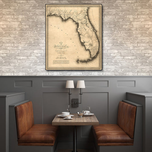 20" X 24" C1823 Early Map Of Florida Vintage Poster Wall Art