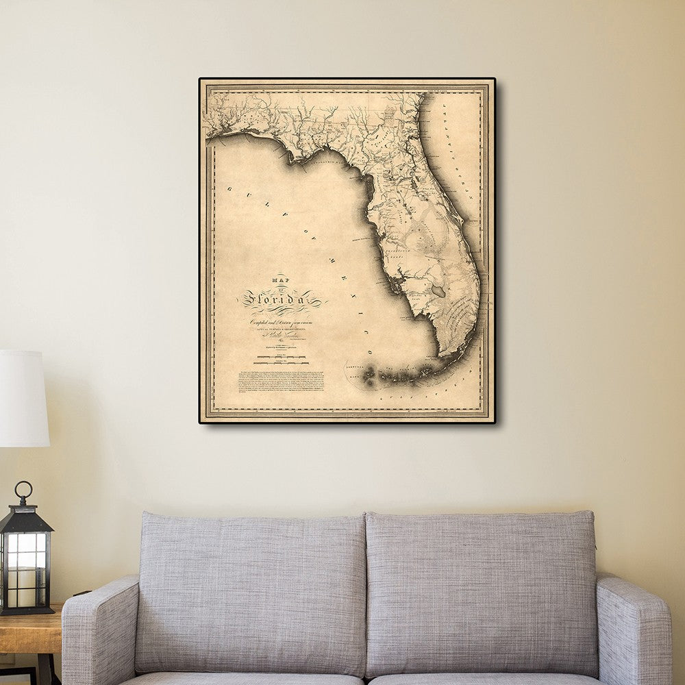 20" X 24" C1823 Early Map Of Florida Vintage Poster Wall Art