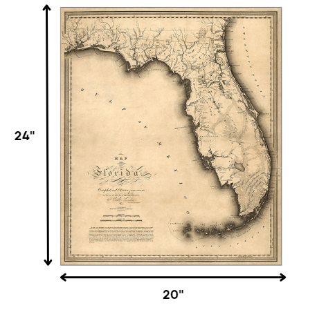 20" X 24" C1823 Early Map Of Florida Vintage Poster Wall Art