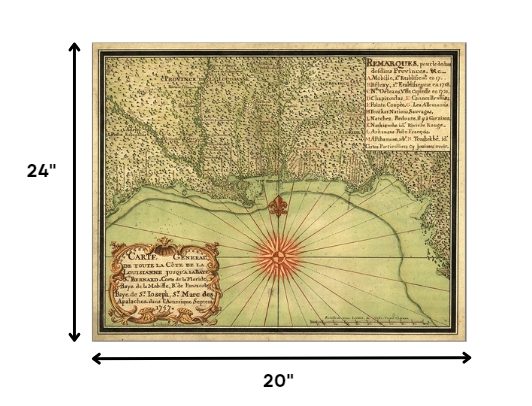 20" X 24" C1747 Map Of The Gulf Coast Vintage Poster Wall Art