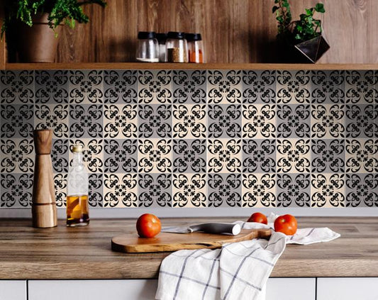 4" X 4" Light Grey And Cream Orchid Peel And Stick Removable Tiles