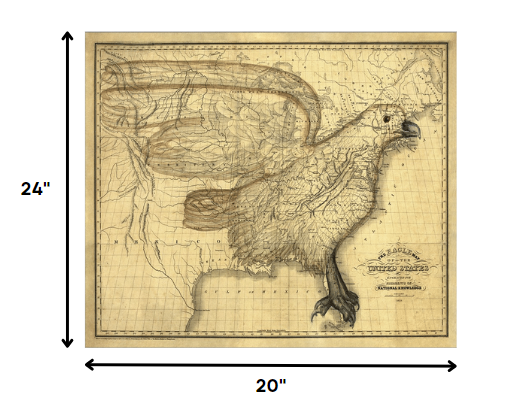 20" X 24" Eagle Map Of America C1833 Vintage Poster Wall Art