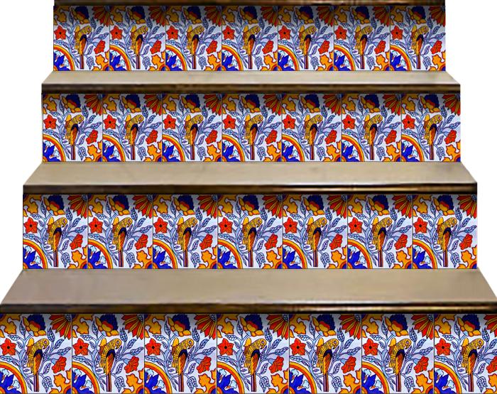 6" X 6" Orange Red And Blue Peel And Stick Removable Tiles