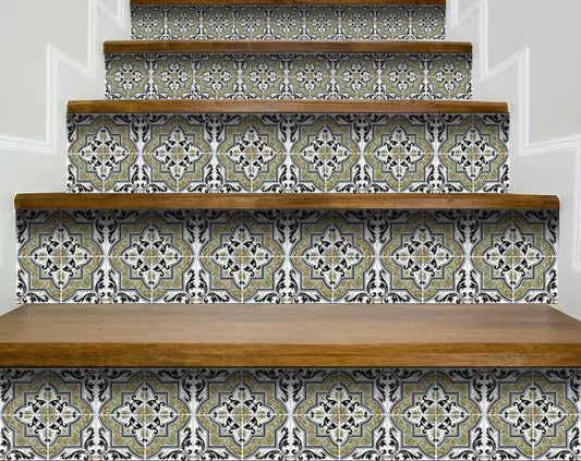 5" X 5" Vintage Sage Medallion Peel And Stick Removable Tiles