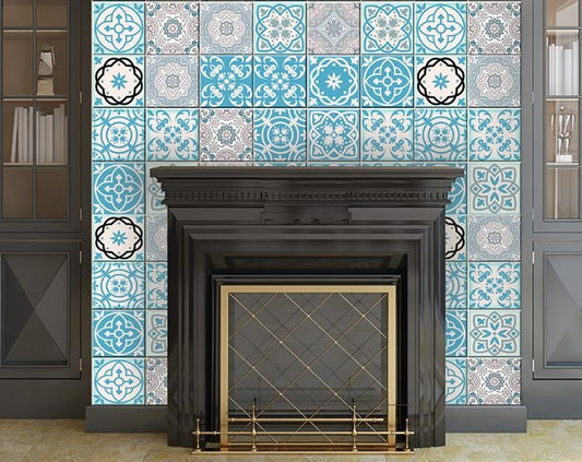 7" X 7" Sky Blue Mosaic Peel And Stick Removable Tiles