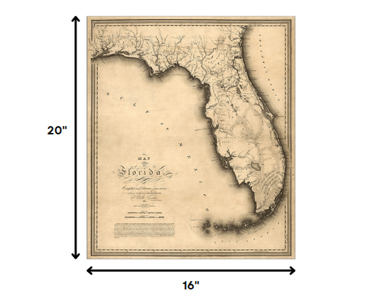 16" X 20" C1823 Early Map Of Florida Vintage Poster Wall Art