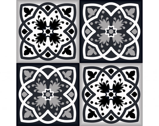 6" X 6" Black White And Gray Baz Peel And Stick Removable Tiles