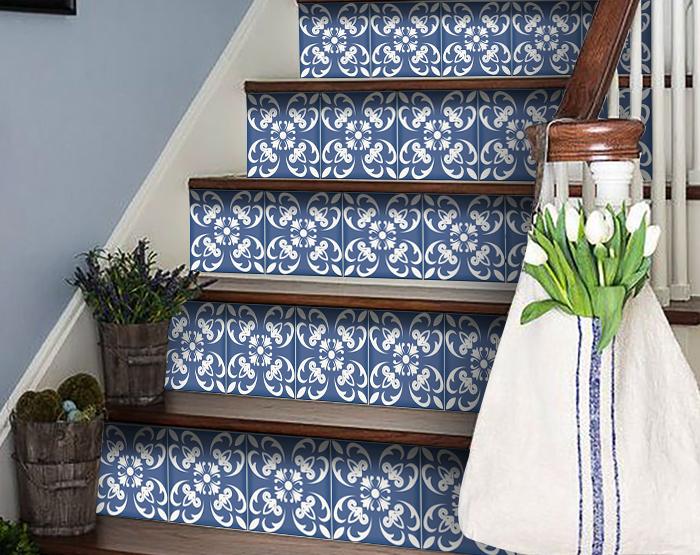 8" X 8" Wedgwood Blue And White Peel And Stick Removable Tiles