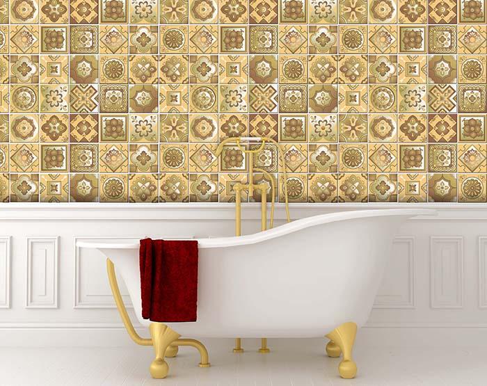 8" X 8" Vintage Beige And White Peel And Stick Removable Tiles