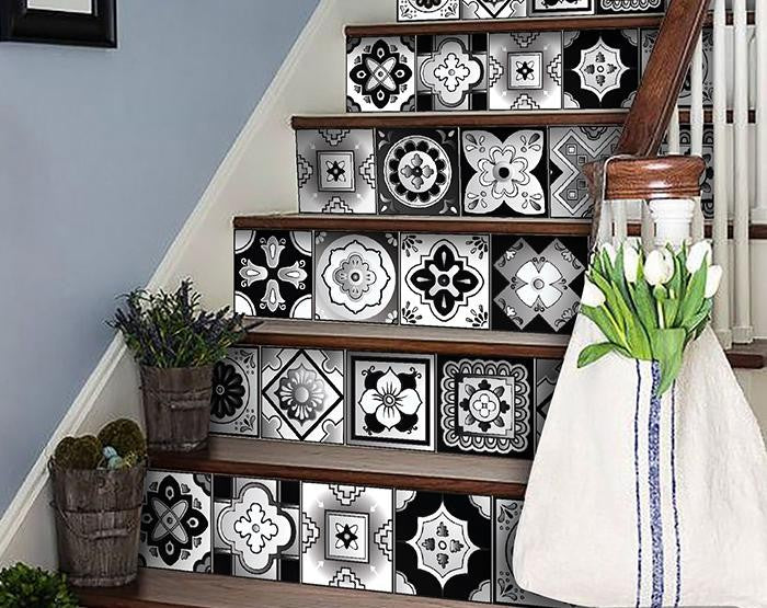 5" X 5" Black White And Gray Mosaic Peel And Stick Removable Tiles