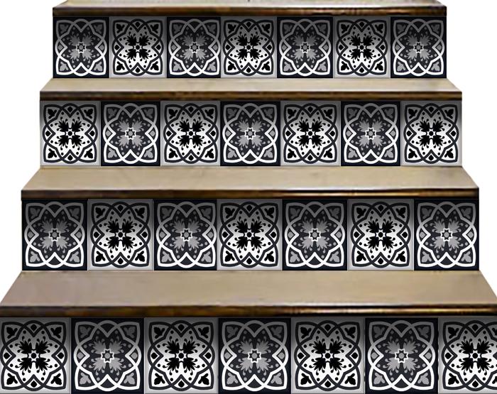 7" X 7" Black White And Gray Baz Peel And Stick Removable Tiles