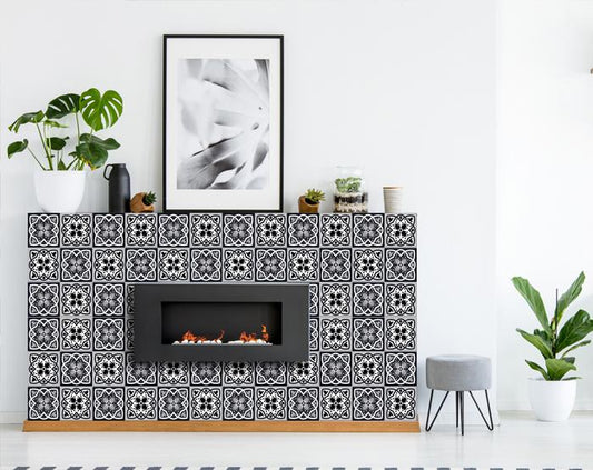 7" X 7" Black White And Gray Baz Peel And Stick Removable Tiles
