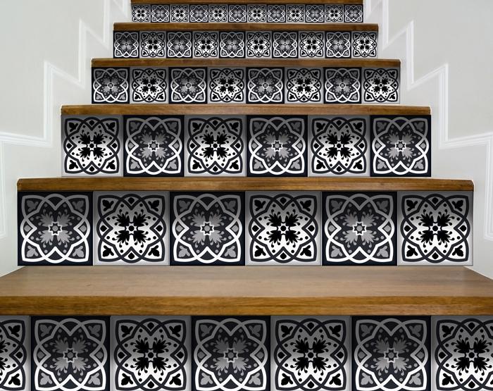 7" X 7" Black White And Gray Baz Peel And Stick Removable Tiles
