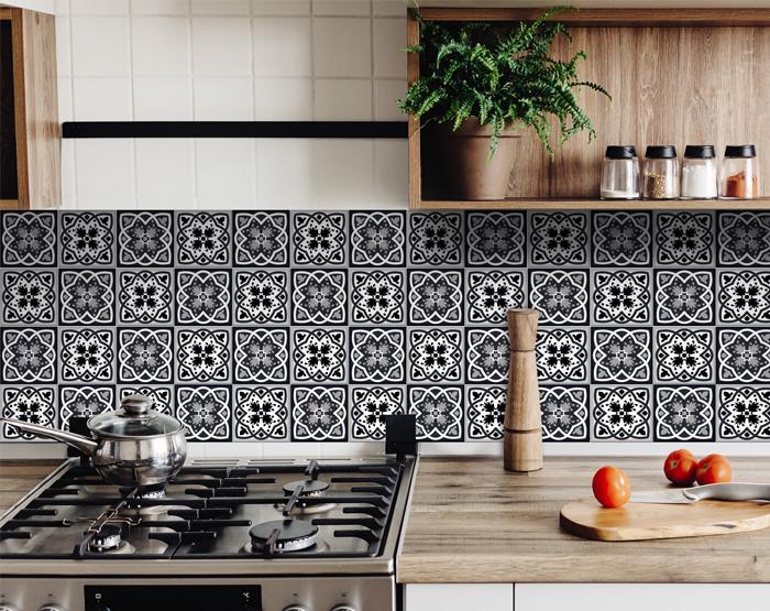 7" X 7" Black White And Gray Baz Peel And Stick Removable Tiles