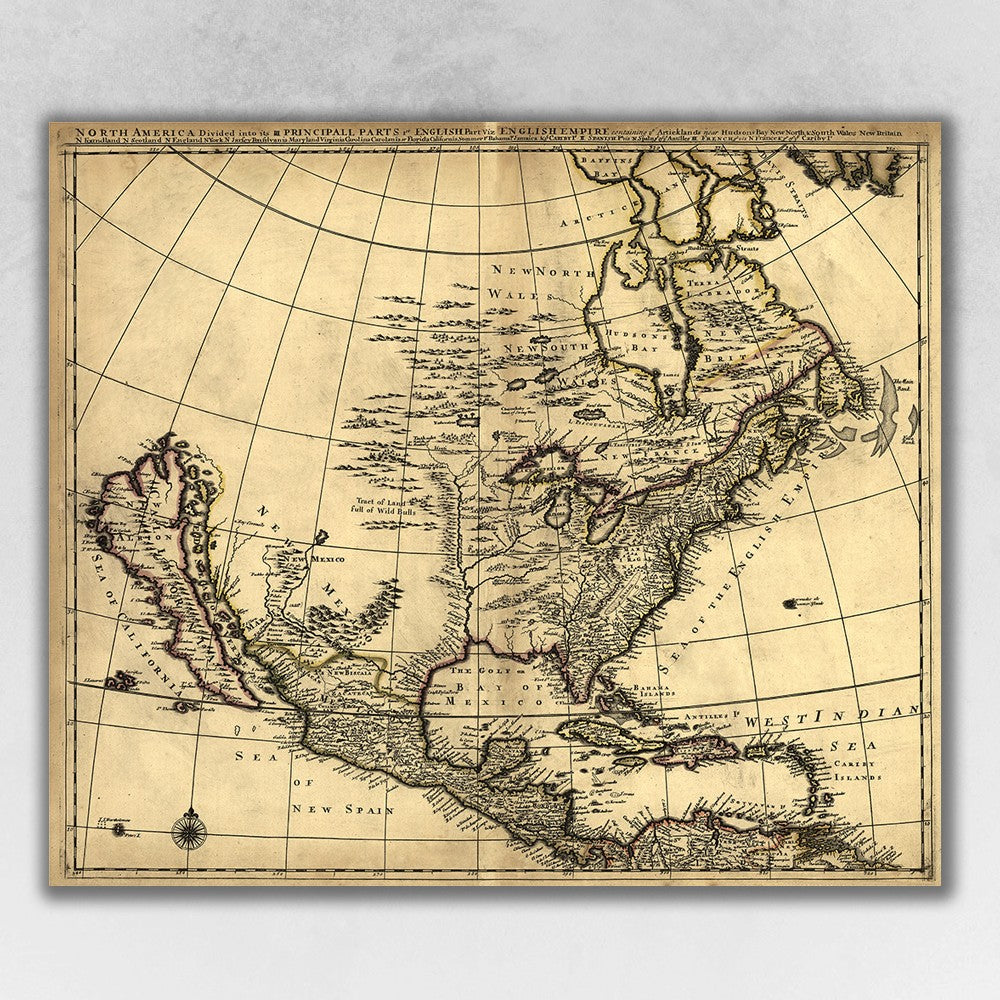 24" X 28" Map Of North America C1685 Vintage Poster Wall Art