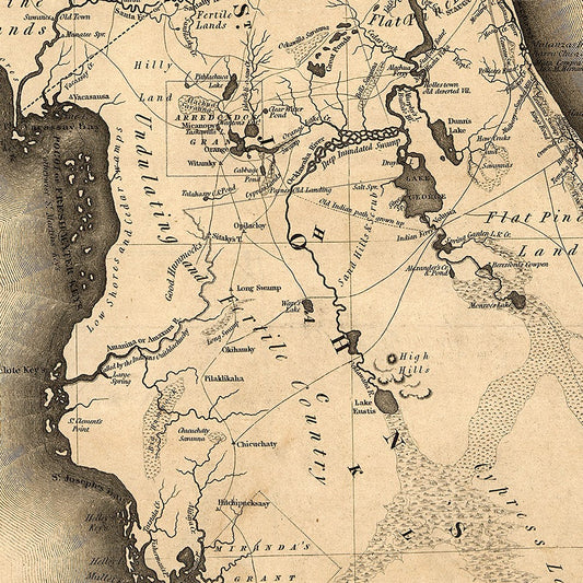 24" X 28" C1823 Early Map Of Florida Vintage Poster Wall Art