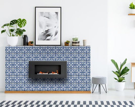 7" X 7" Wedgwood Blue And White Peel And Stick Removable Tiles