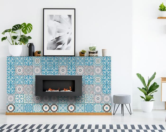 5" X 5" Sky Blue Mosaic Peel And Stick Removable Tiles