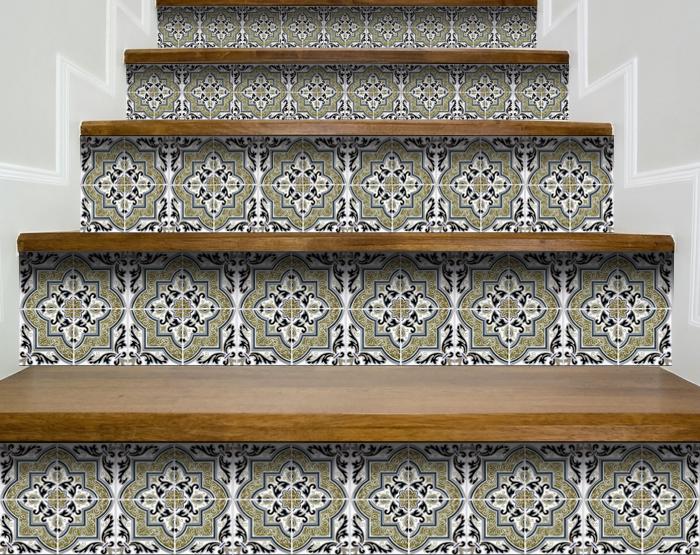 4" X 4" Vintage Sage Medallion Peel And Stick Removable Tiles