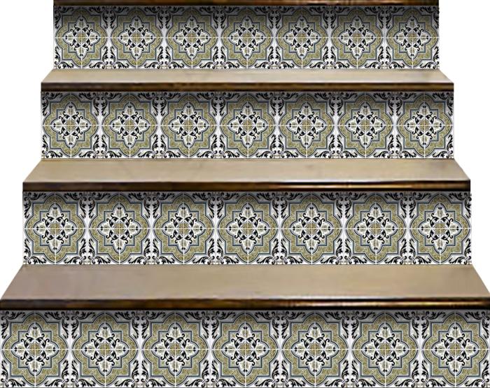 4" X 4" Vintage Sage Medallion Peel And Stick Removable Tiles