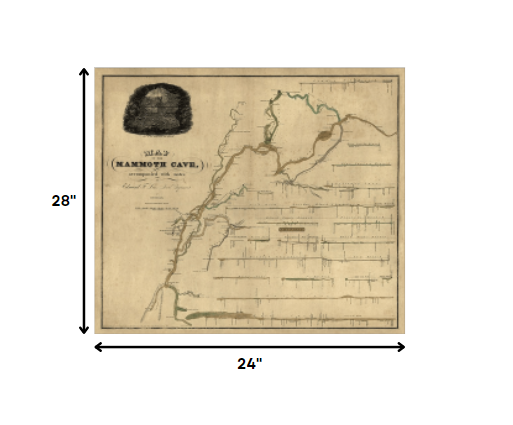 24" X 28" Map Of Kentucky Mammoth Cave Vintage Poster Wall Art