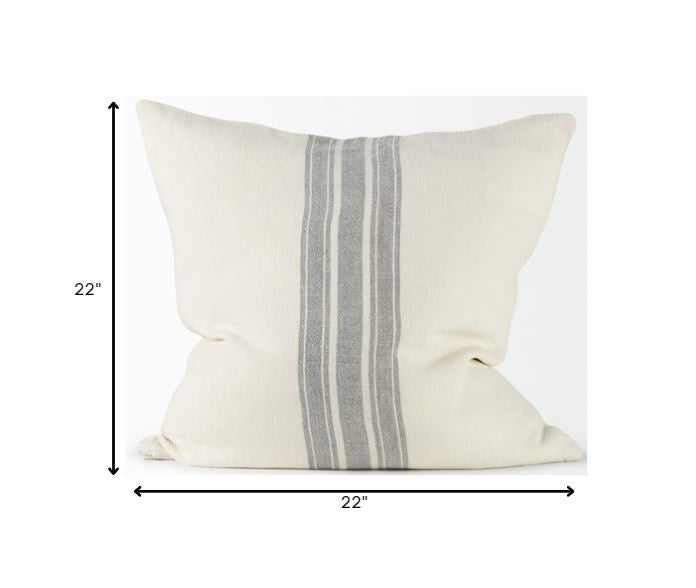 Off White Pillow Cover With Ash Gray Stripes