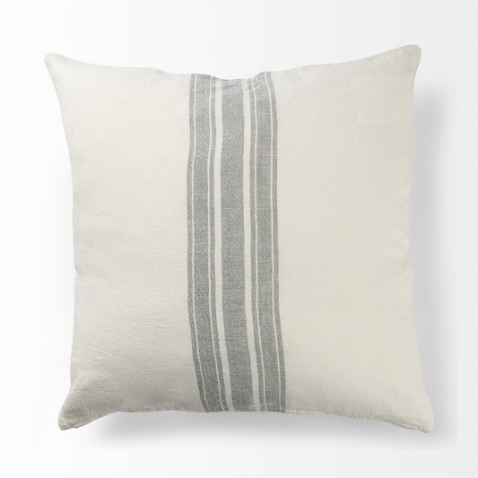 Off White Pillow Cover With Ash Gray Stripes