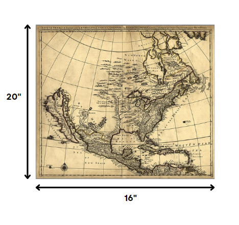 16" X 20" Map Of North America C1685 Vintage Poster Wall Art