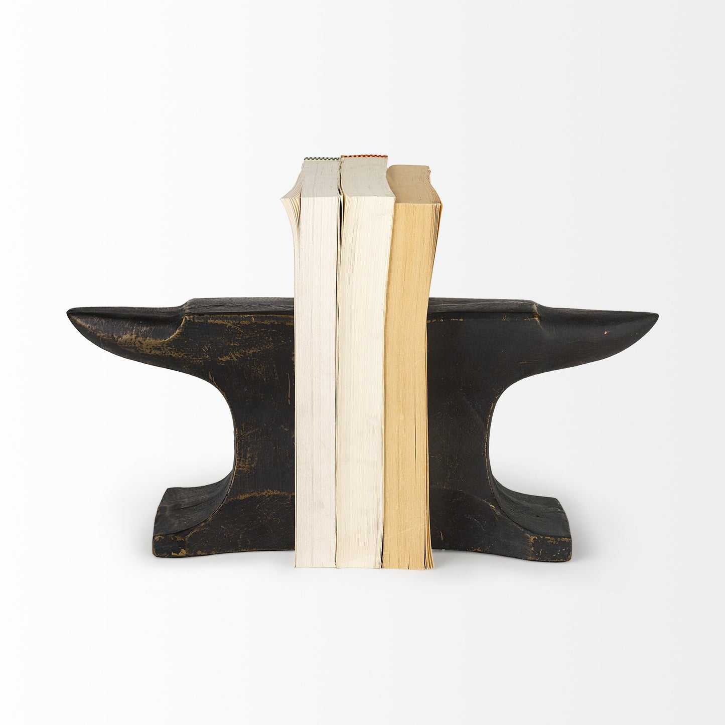 Distressed Black Anvil Bookends